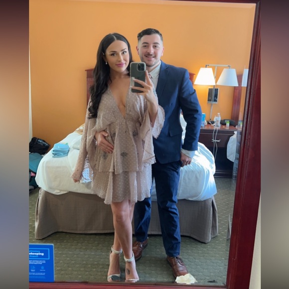 ASOS DESIGN tiered textured mini dress with linear bloom embellishment - Picture 3 of 3